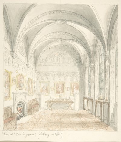 Lea Castle, Worcestershire, Dining Room Looking South by John Carter.