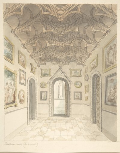 Lea Castle, Worcestershire, Picture Room, Looking West by John Carter.