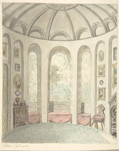 Lea Castle, Worcestershire, Saloon, Looking North by John Carter.