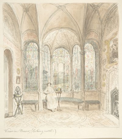 Lea Castle, Worcestershire, View in Bower, looking North by John Carter.