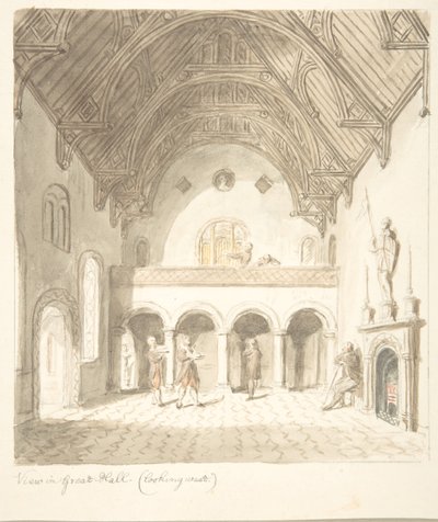 Lea Castle, Worcestershire, View in the Great Hall, Looking West, ca. 1816 by John Carter.