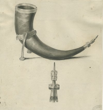 Lichfield - Drinking Horn: pen and sepia drawing by John Carter