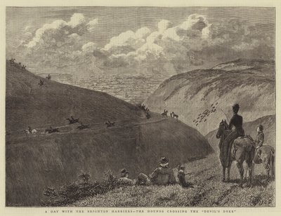 A Day with the Brighton Harriers, the Hounds crossing the Devil