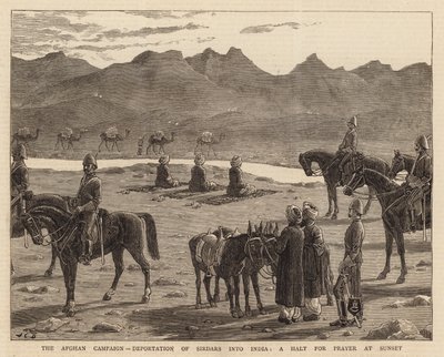 The Afghan Campaign, Deportation of Sirdars into India, a Halt for Prayer at Sunset by John Charles Dollman