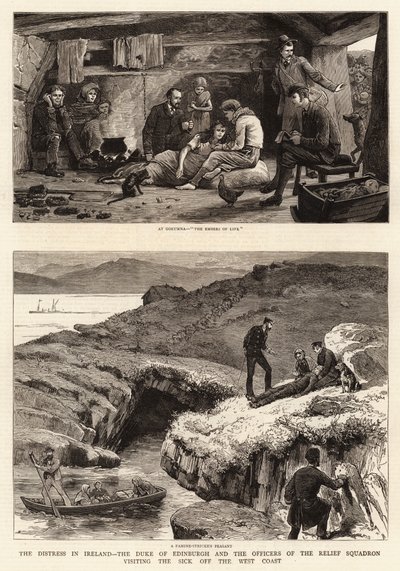The Distress in Ireland, the Duke of Edinburgh and the Officers of the Relief Squadron Visiting the Sick off the West Coast by John Charles Dollman