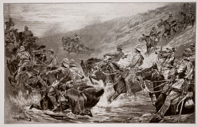 The Dash for Kimberley - The 10th Hussars Crossing Klip Drift, after a sketch by G.D. Giles by John Charlton