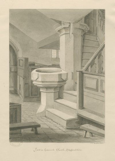 Font in Cannock Church by John Chessell Buckler