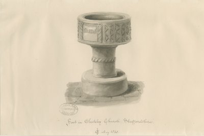 Font in Checkley Church by John Chessell Buckler