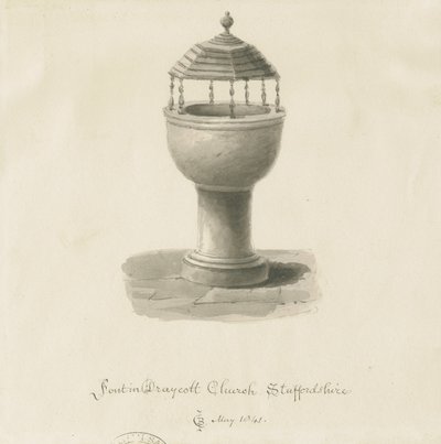 Font in Draycott in the Moors Church by John Chessell Buckler