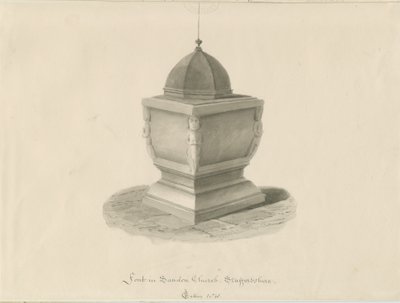 Font in Sandon Church by John Chessell Buckler
