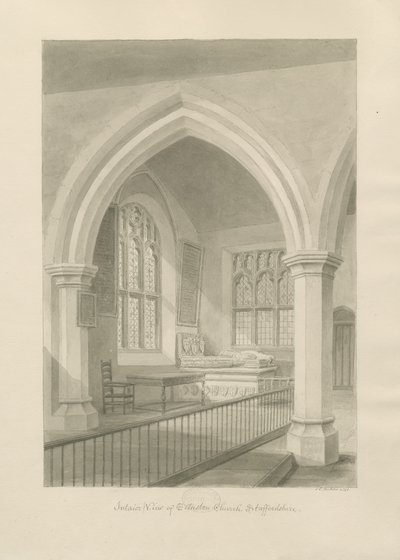 Interior of Ellastone Church, 1841 by John Chessell Buckler