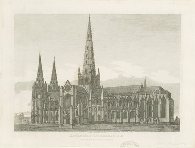Lichfield Cathedral - South East View (engraving) by John Chessell Buckler