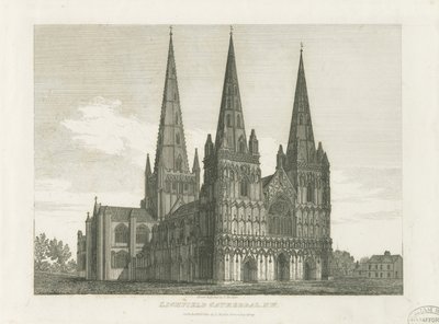 Lichfield Cathedral - West Front: Engraving by John Chessell Buckler