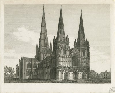 Lichfield Cathedral - West Front (engraving) by John Chessell Buckler