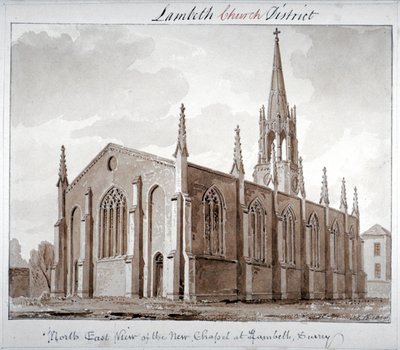 North-East View of the Church of St Mary the Less, Lambeth Butts, London by John Chessell Buckler
