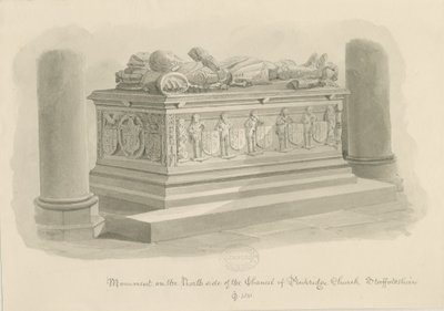 Penkridge Church - Tomb of Sir Edward Littleton: sepia drawing by John Chessell Buckler