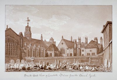 South-east view of Lambeth Palace from the churchyard, London, 1828 by John Chessell Buckler