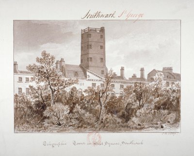 View of Telegraphic Tower in West Square, Southwark, London, 1827 by John Chessell Buckler