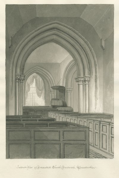 Worcestershire - Droitwich - Dodderhill Church Interior by John Chessell Buckler