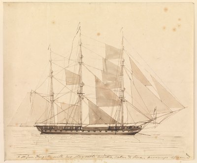 A 50-Gun Frigate with Her Staysails Hoisted, Calm and Fine, Awnings Spread, Mid 19th Century by John Christian Schetky