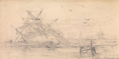 A Two Deck Ship Wrecked on a Beach by John Christian Schetky