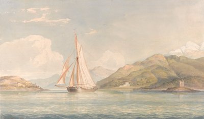 Boat Sailing to the Left with Mountains in the Background by John Christian Schetky