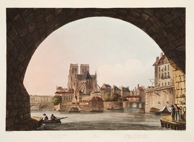 Bridge of the Hotel Dieu and the Church of Notre Dame, illustration from Versailles, Paris and Saint Denis, published 1805 by John Claude Nattes