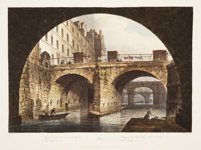 Bridge of the Hotel Dieu called St Charles, Little Bridge, illustration from Versailles, Paris and Saint Denis, published 1806 by John Claude Nattes