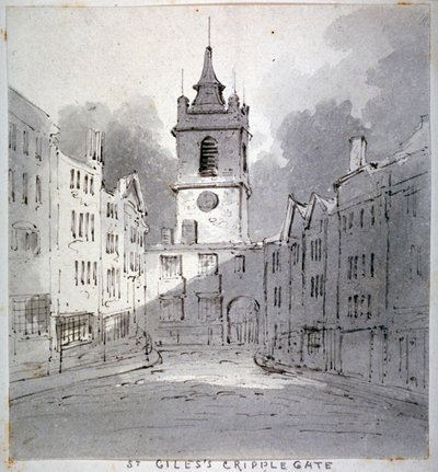 Church of St Giles without Cripplegate from Fore Street, City of London, 1790 by John Claude Nattes