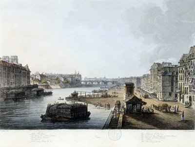 Paris, the Pont Notre-Dame - Drawing by J.C. Mats, c.1810 by John Claude Nattes