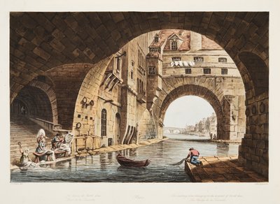 The Washing Place belonging to the hospital of the Hotel-Dieu and the Bridge de la Tournelle, illustration from Versailles, Paris and Saint Denis by John Claude Nattes