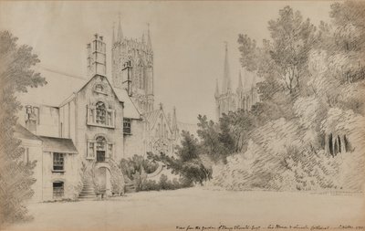 View from the Garden of Henry Thorold, Esq., His House & Lincoln Cathedral by John Claude Nattes
