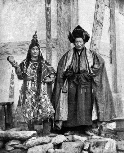 Lamist Priests of Sikkim Wearing Robes, Talung Monastery, India by John Claude White