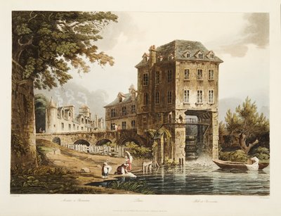 Mill at Charenton, illustration from Versailles, Paris and Saint Denis, pub. 1807 by John Claude after Nattes