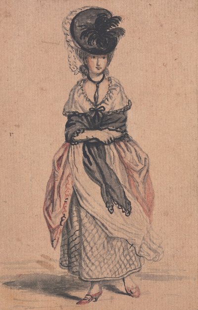 A Lady of Fashion with Black Shawl and Red Shoes by John Collet