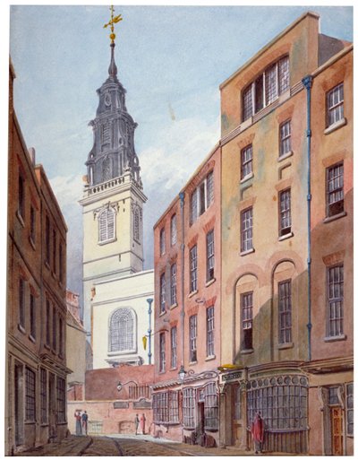 Church of St Michael, Crooked Lane and part of Crooked Lane, City of London, c1815 by John Coney