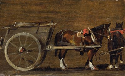 A Farm Cart with two Horses in Harness by John Constable