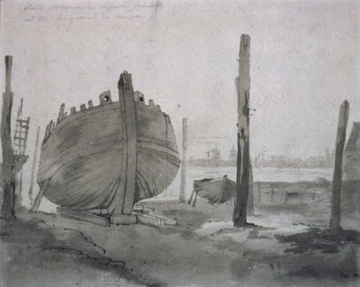 A River Scene with Vessel at Sunset by John Constable