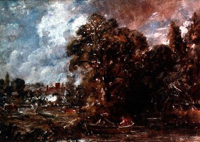 A river scene with a farmhouse near the water