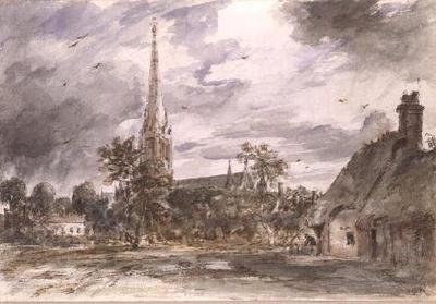 Salisbury Cathedral: with Cottages by John Constable