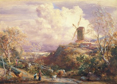 Windmill on a Hill with Cattle Drovers by John Constable