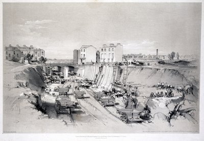 Building the retaining walls at Park Street, Camden Town, 1836 by John Cooke Bourne
