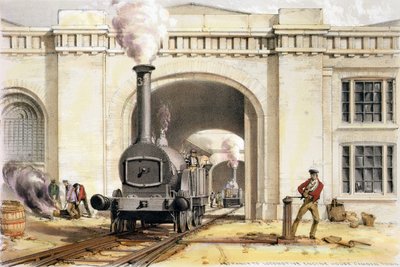 Entrance to Locomotive Engine House, Camden Town, engraved by the artist by John Cooke Bourne