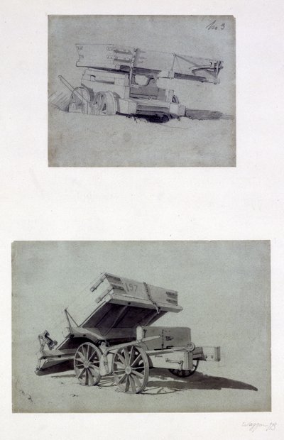 Two examples of contractors tipping wagons, 1830s by John Cooke Bourne