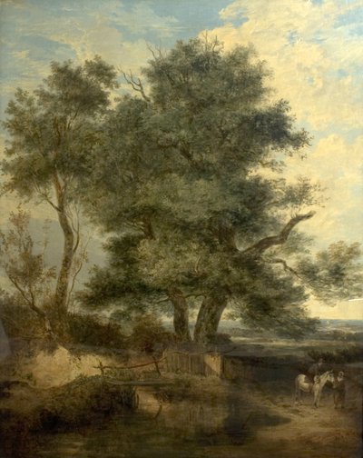 Trees by a Brook (The Willow Tree, a Horseman and a Woman on a Road) by John Crome
