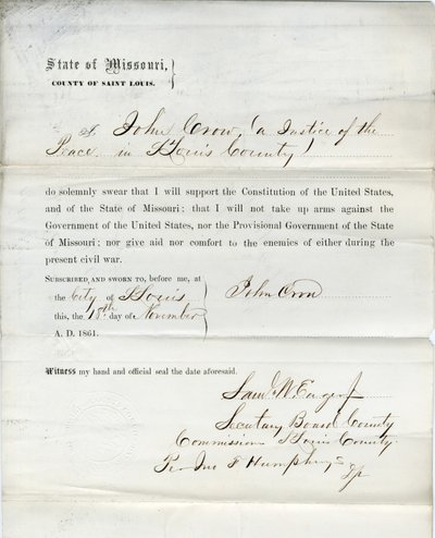 Loyalty oath of John Crow of Missouri, County of St. Louis by John Crow