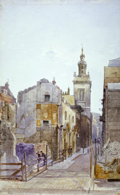 College Hill and the Church of St Michael Paternoster Royal, City of London by John Crowther