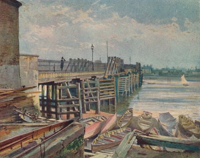 Old Battersea Bridge, From The North Bank, Looking Across the River Thames, London by John Crowther