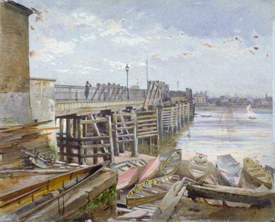 View of Battersea Bridge looking across the River Thames, London by John Crowther