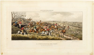 A Struggle for the Start, Plate One from The Leicestershire Hunt by John Dean Paul